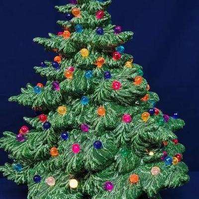 Ceramic Green Christmas Tree With Green Base From Vintage Mold