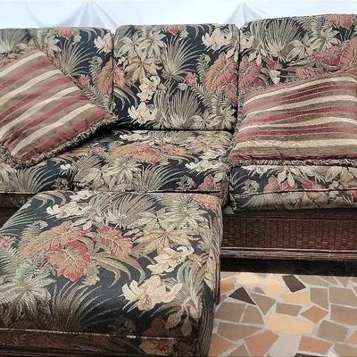 Vintage Carlton Furniture Rattan Sofa And Ottoman 