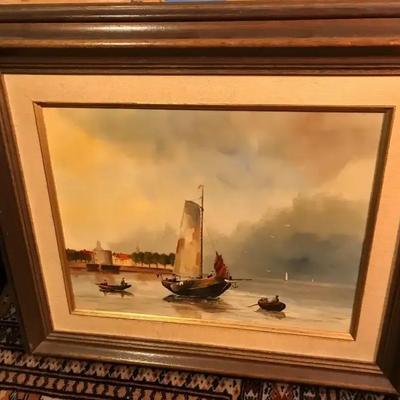 ENK HUIZEN Painting Of Court Harbor On Wood