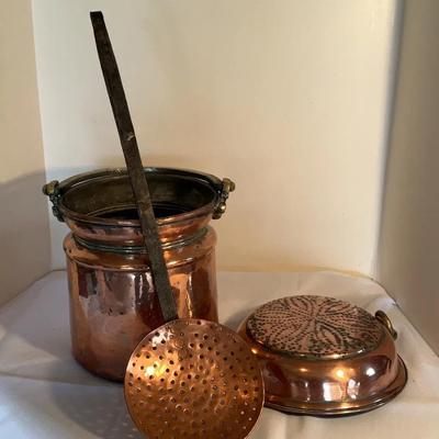 Copper And Brass Pot, Strainer, And Ladle From Turkey