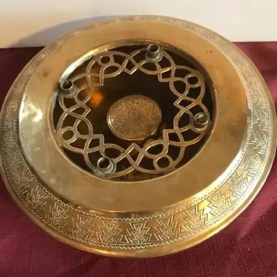 Vintage Moroccan Brass Ashtray With Arabic Script
