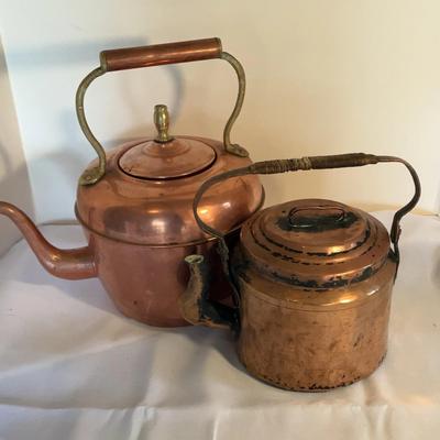 Pair Of Copper Kettles With Brass Accents Turkey 