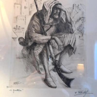 E Valdez Numbered Pen and Ink "The Watcher"