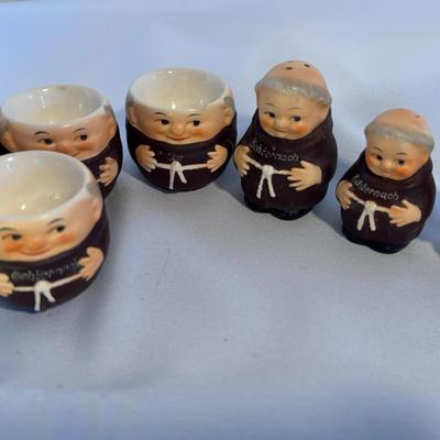 West German Monk Egg Cups, Salt And Pepper And Singing, Pewter Monk