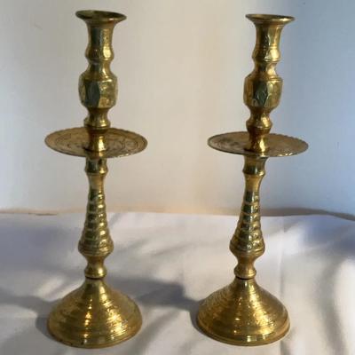 Pair Of Solid Brass Turkish Candlesticks 