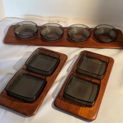 Vintage Danish Teak And Glass Digsmed Serving Pieces