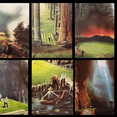 Loyal H. Chapman “18 Holes of Fantasy” Prints | 9-Piece Framed Collection | Golf Art Series