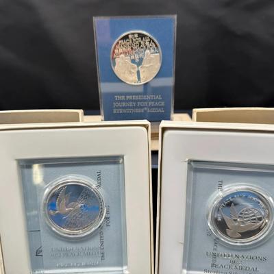 United Nations 1972 & 1973 Sterling Silver Peace Medals + Nixon Peace Medal Lot