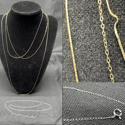 Yellow And White Gold 14k Chain Lot | Assorted Styles & Lengths | 3.34g Total Weight