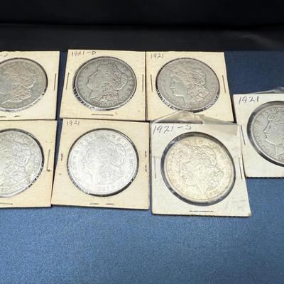 Morgan Silver Dollars | 1921 P, D & S | 7-Coin Circulated Lot | Mixed Mintmarks | 90% Silver