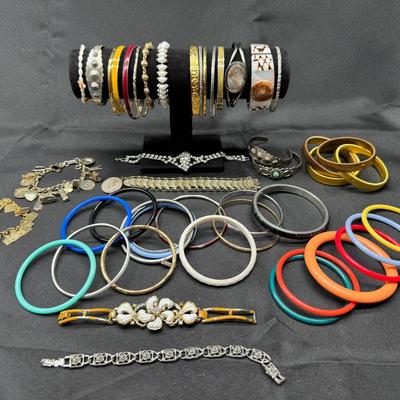 Costume Bracelet Collection | 40+ Bangles, Charm, Cuffs & Beaded Bracelets | Variety Lot