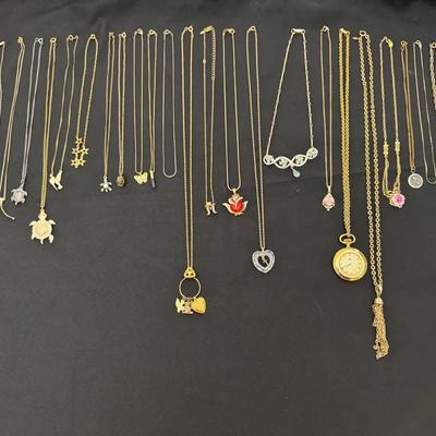 Costume Necklace Lot | Charms, Pendants, Chains Including Cameos & Enamel Pieces | 25 Pieces