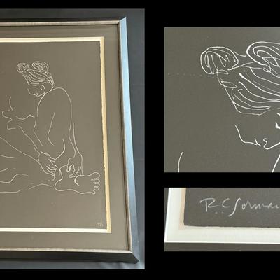 R.C. Gorman Lithograph | Signed & Numbered 49/75 | 1979 | Minimalist Line Drawing | Framed