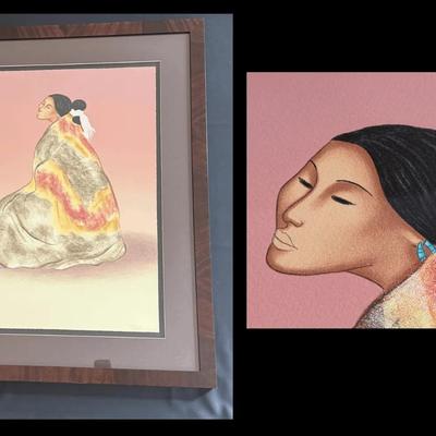 R.C. Gorman Lithograph | “Seated Woman in Blanket” 2001 | Signed & Numbered 81/100 | Framed Art