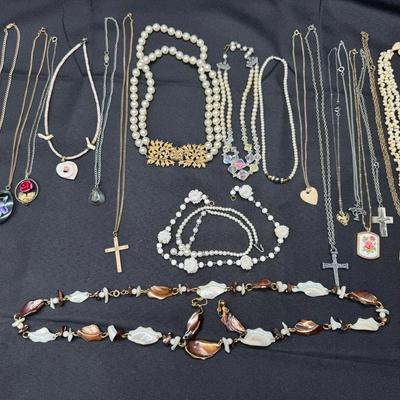 Costume Necklace Collection | 20+ Beaded, Pearl, Cross & Floral Pendant Necklaces