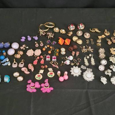 Costume Earrings | Large Assorted Lot of Clip-On & Screw-Back Styles | Mixed Designs & Colors