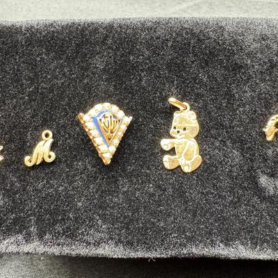 Yellow Gold 14k Charms And A Pin | Sun, Letter "M", Teddy Bear &More | 4.65g Total Weight