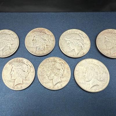 Peace Silver Dollars | 1926 Philadelphia | 7-Coin Circulated Lot | 90% Silver