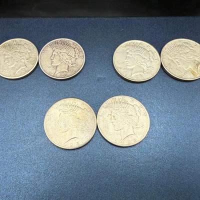 Peace Silver Dollars Lot | 1922, 1924 & 1925 | 6-Coin Circulated Group | 90% Silver