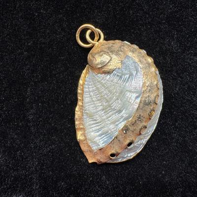 Abalone Shell Pendant with Gold Tone Finish | Natural Iridescence 