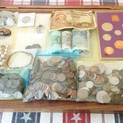 Buffalo Nickels, Wheat Pennies, Foreign Coins, Foreign Paper Bills, Sterling
