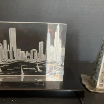 Crystal Chicago Skyline & Kirk Stieff Pewter Derrick