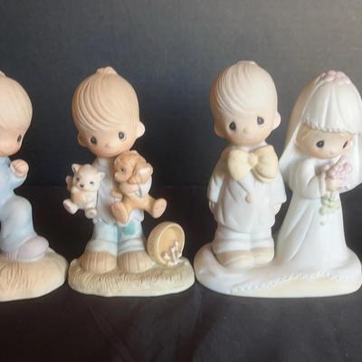 4 Enesco Precious Moments Bride & Groom And Kids With Dogs