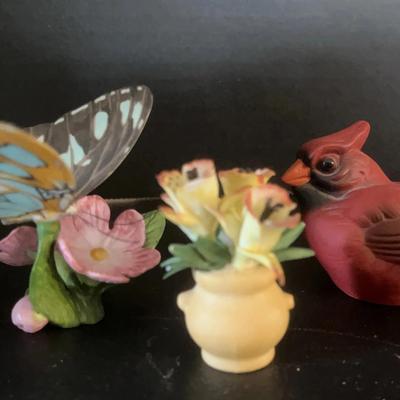 Franklin Mint Cardinal, Butterfly, Potted Flowers Collectibles 