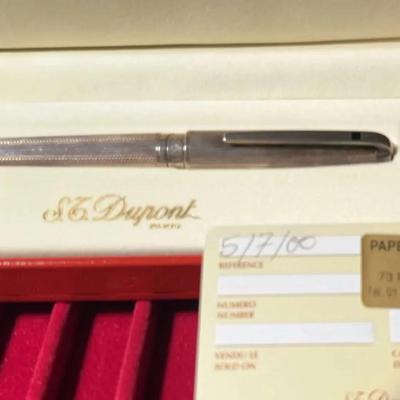 S.T. Dupont Olympio Ballpoint Pen In Metal Silver - Barley Grain Finish
