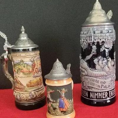 3 Handpainted German Steins