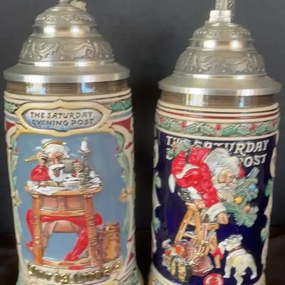 2 S. P. Gerz Christmas “Saturday Evening Post Covers” Steins