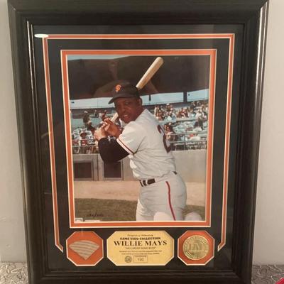Willie Mays Framed Numbered Photo From “Game Day Used Jersey” Collection