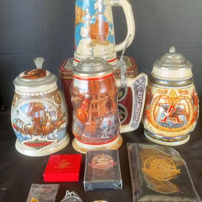 Anheuser-Busch “Collectors Club” 1990’s - 4 Steins & Accessories 