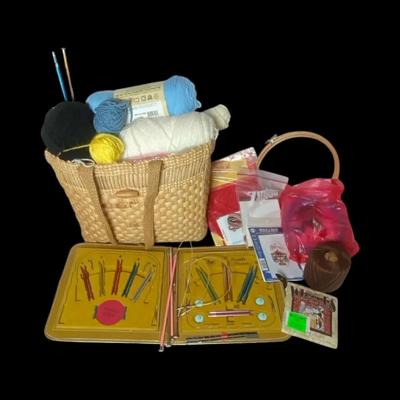 Assorted Knitting & Crochet Supplies Lot with Yarn, Needles, and Tools