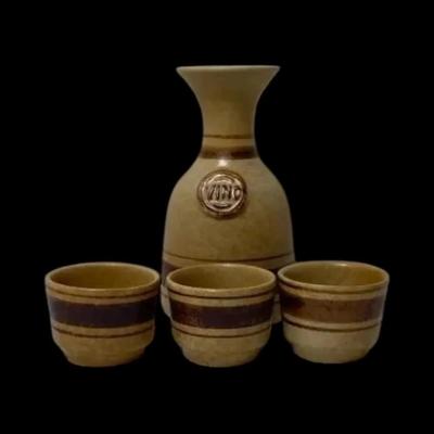 Mid-Century Pottery Craft Stoneware Sake Set – Pitcher & 3 Cups