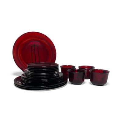  Arcoroc France Ruby Red Glass Dinnerware Set – Service for 4