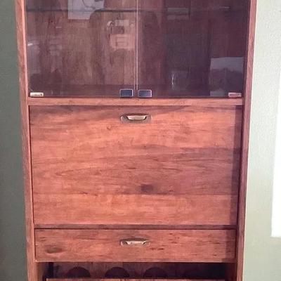 Rustic Bar Room Hutch with Glass Doors & Built-In Wine Storage – 71" Tall