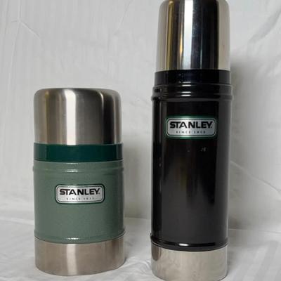 Set of 2 Stanley Thermos Bottles – 16 oz / 0.5 qt Vacuum Bottle & Food Jar (Green & Black)