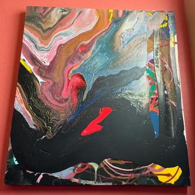 Oversized Original Abstract Painting on Canvas – Bold Mixed-Color Pour, Unsigned