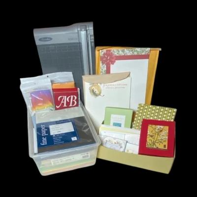 Large Assorted Craft Paper & Stationery Lot w/ Paper Trimmer