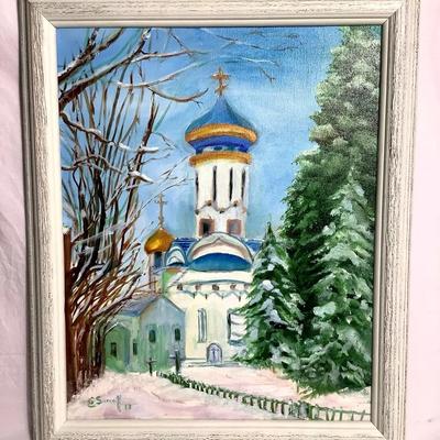 Framed Original Oil Painting Russion Orthodox Church – Signed & Dated 2012