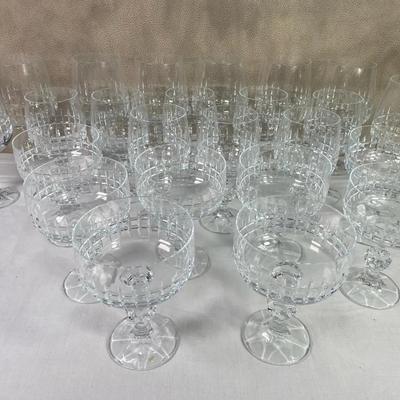 Vintage Cut Crystal Stemware Set — 24 Glasses (8 Cordial/Champagne, 8 Wine, 8 Bordeaux)