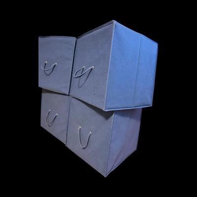 Set of 4 Large Blue Fabric Storage Cubes – 14" Collapsible Bins with Handles