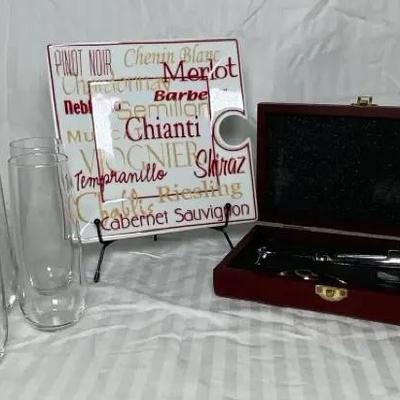 Wine Lover’s Entertaining Set – Plates, Tall Glasses & Corkscrew Gift Box