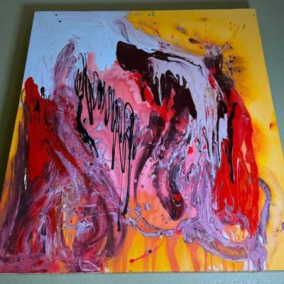 C. Raymond Signed Abstract Expressionist Painting on Canvas, Dated 12/2004 – Large Format