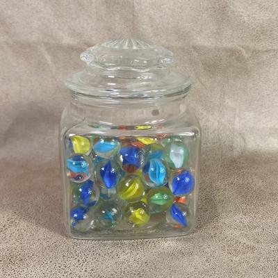 Vintage Cat’s-Eye Marbles in Lidded Glass Display Jar