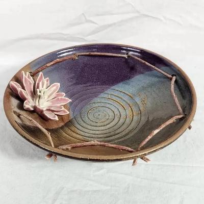 Signed Artisan Ceramic Lotus Plate – Limited Edition Pottery