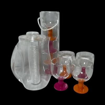 Infuser Pitcher & Set of 6 Color-Stem Goblets – For Sangria, Spa Water & Parties