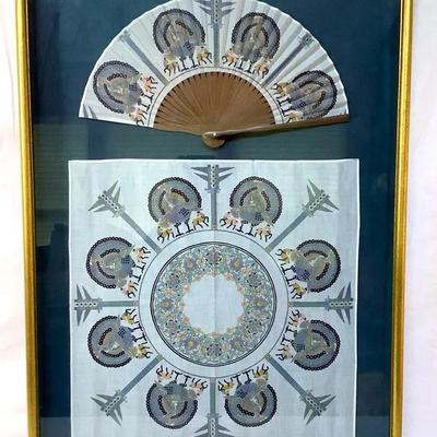Matching Chinese Folding Fan And Handkerchief 