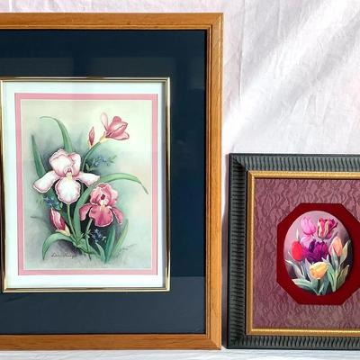 Pair of Signed Floral Art Prints – Orchid & Tulips – Ready-to-Hang Décor